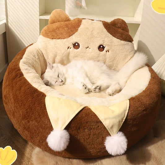 KFX-4837437 Cozy Round Pet Bed for Cats and Dogs - Winter Warm Plush Mattress with Soft Cushioning