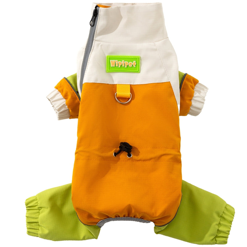 KFX-4837949 Waterproof Reflective Color Block Jumpsuit for Small Dogs - Adjustable Outdoor Coat