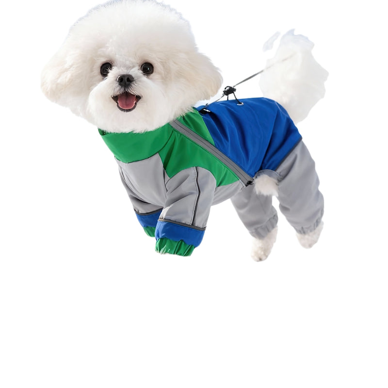KFX-4837949 Waterproof Reflective Color Block Jumpsuit for Small Dogs - Adjustable Outdoor Coat