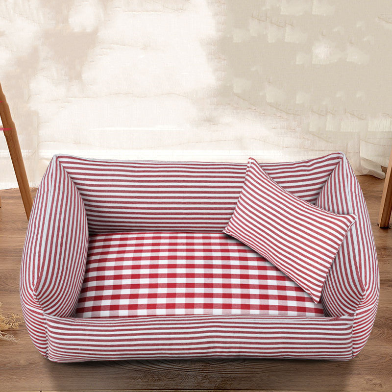 KFX-4839229 Medium and Large Dog Kennel with Checkered Patterns and Warm Stripes for Autumn and Winter