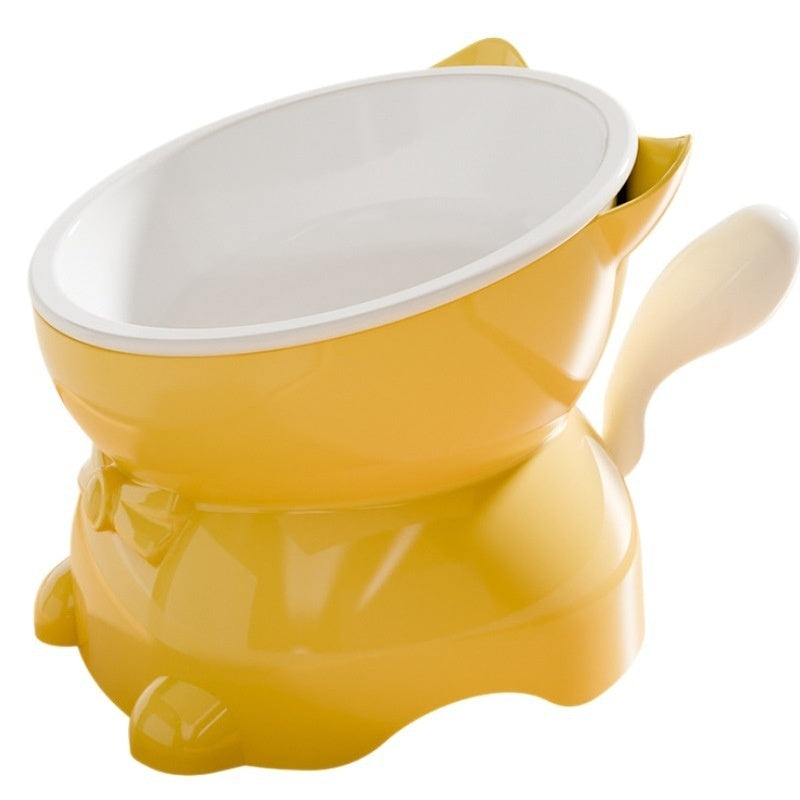 KFX-4839357 Stainless Steel Anti-Fall Oblique Cat Bowl in Black, Yellow, Pink, and Blue