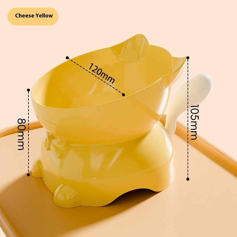 KFX-4839357 Stainless Steel Anti-Fall Oblique Cat Bowl in Black, Yellow, Pink, and Blue