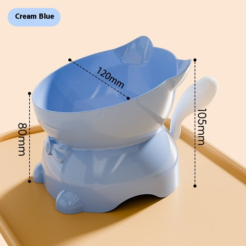 KFX-4839357 Stainless Steel Anti-Fall Oblique Cat Bowl in Black, Yellow, Pink, and Blue