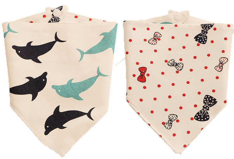 KFX-4839741 Reversible Cotton Triangle Scarf for Babies - Fun Prints Including Dolphins, Pineapples, and Cacti