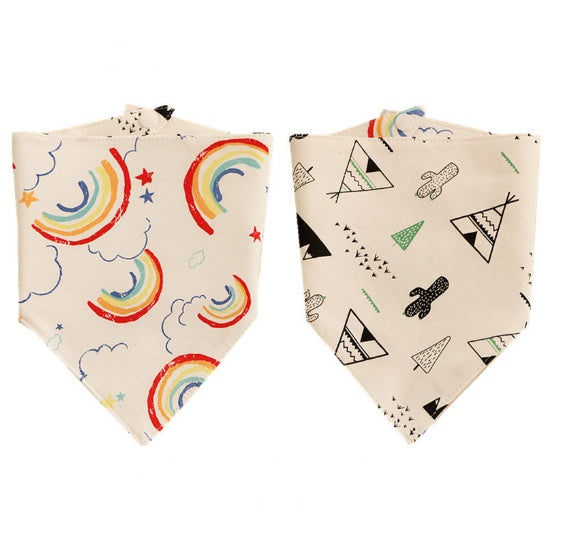 KFX-4839741 Reversible Cotton Triangle Scarf for Babies - Fun Prints Including Dolphins, Pineapples, and Cacti