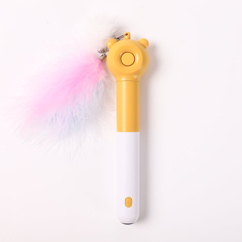 KFX-4839997 Cat Laser Self-Healing Toy Sticks with Feather Bells in Pink, Yellow, and Green for Playful Cats