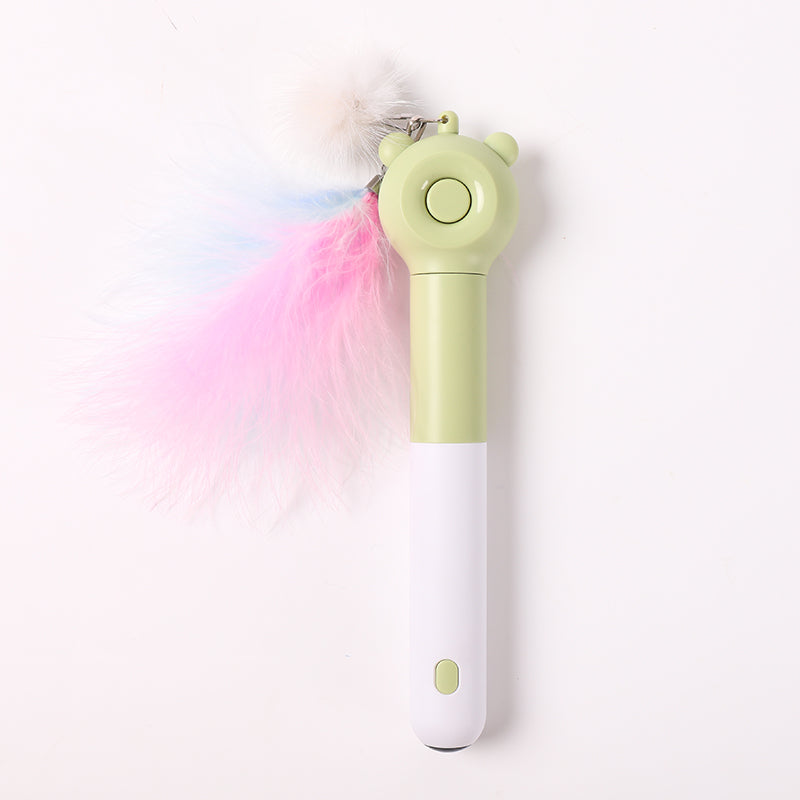 KFX-4839997 Cat Laser Self-Healing Toy Sticks with Feather Bells in Pink, Yellow, and Green for Playful Cats
