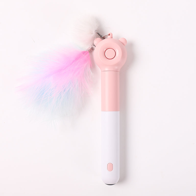 KFX-4839997 Cat Laser Self-Healing Toy Sticks with Feather Bells in Pink, Yellow, and Green for Playful Cats