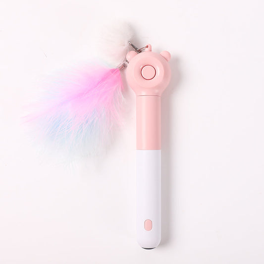 KFX-4839997 Cat Laser Self-Healing Toy Sticks with Feather Bells in Pink, Yellow, and Green for Playful Cats