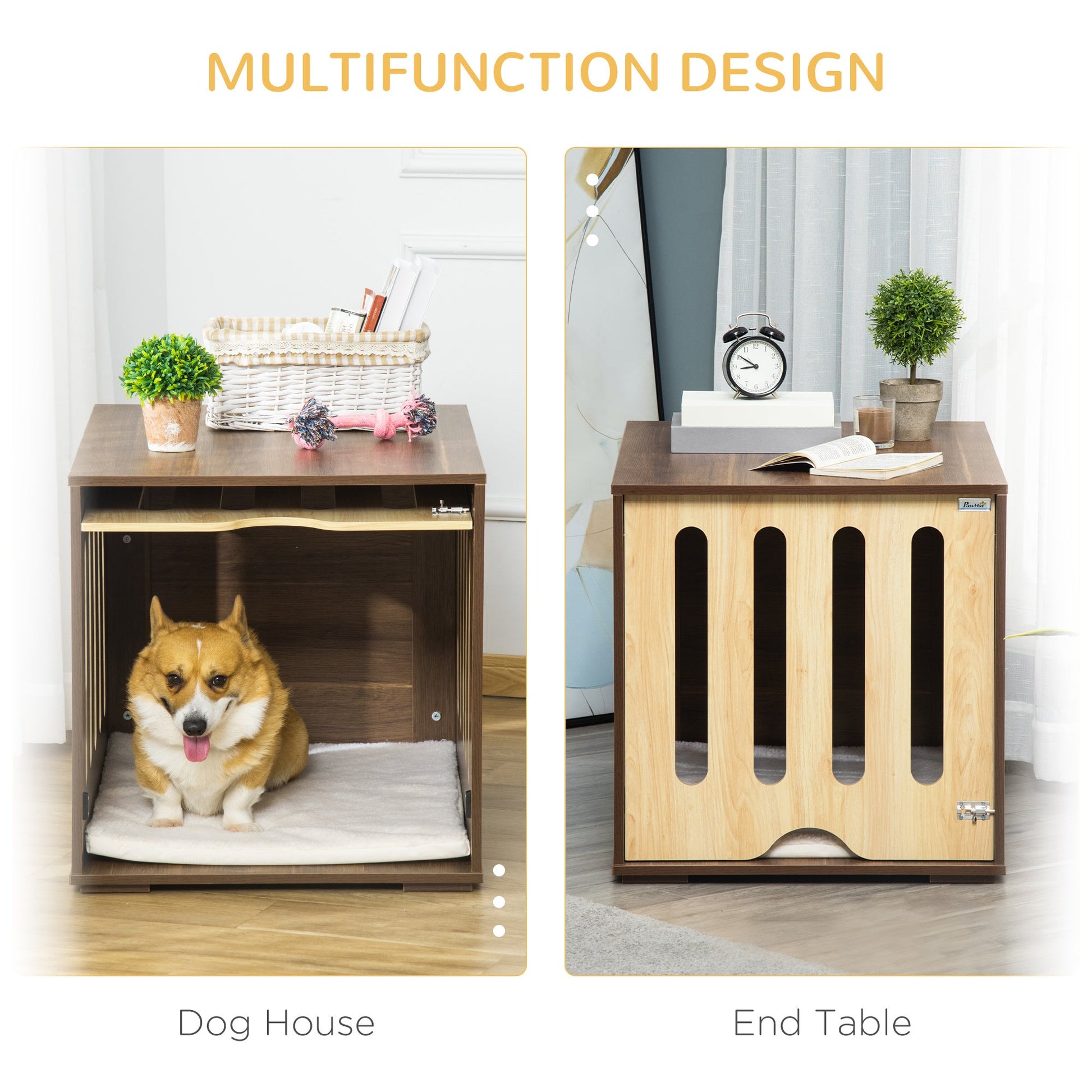 KFX-4842813 Furniture Style Dog Crate End Table with Cushioned Bed and Removable Door Panel for Small to Medium Dogs, Brown