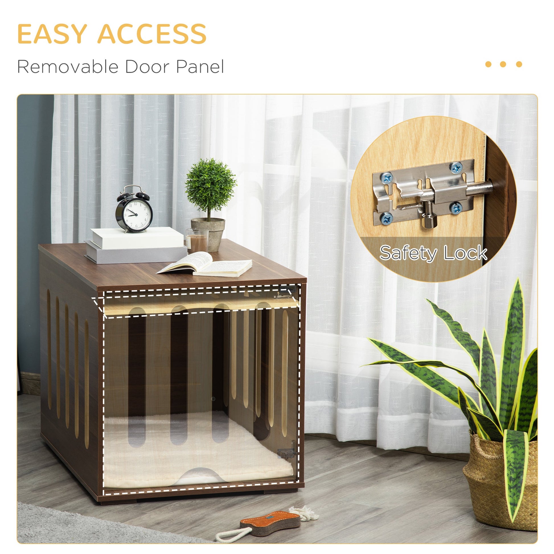 KFX-4842813 Furniture Style Dog Crate End Table with Cushioned Bed and Removable Door Panel for Small to Medium Dogs, Brown