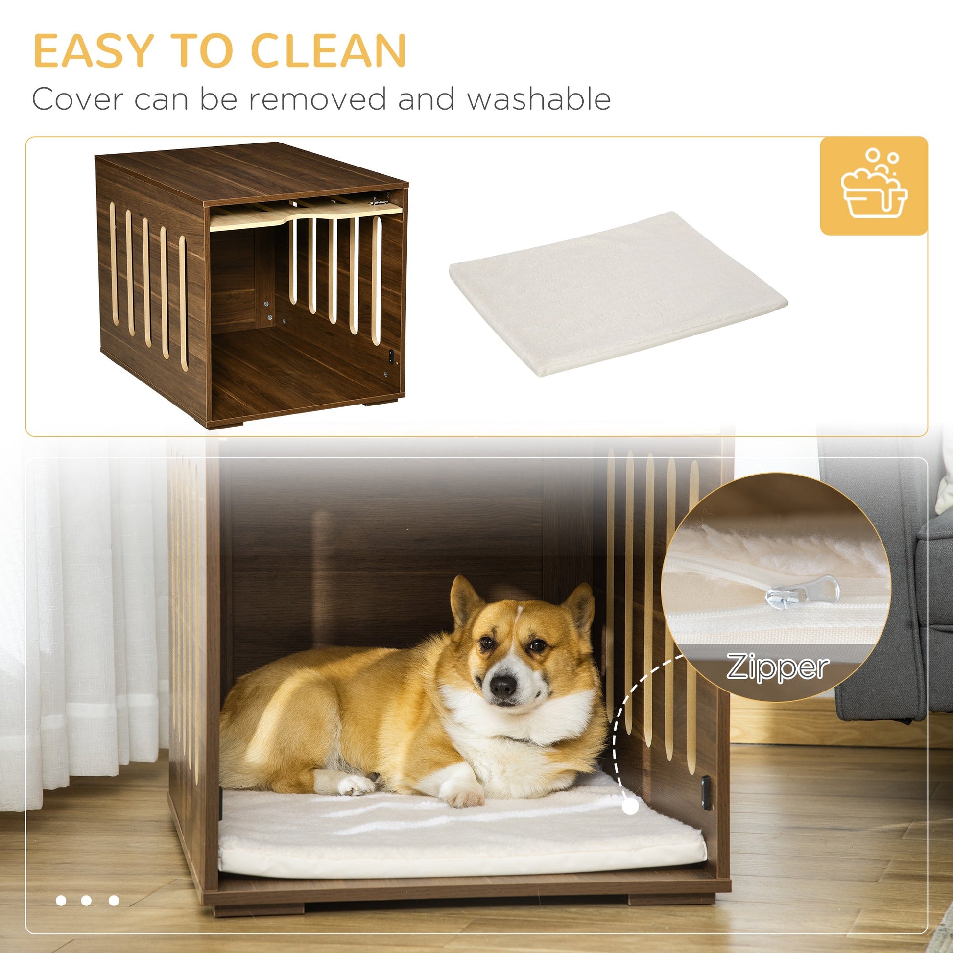 KFX-4842813 Furniture Style Dog Crate End Table with Cushioned Bed and Removable Door Panel for Small to Medium Dogs, Brown