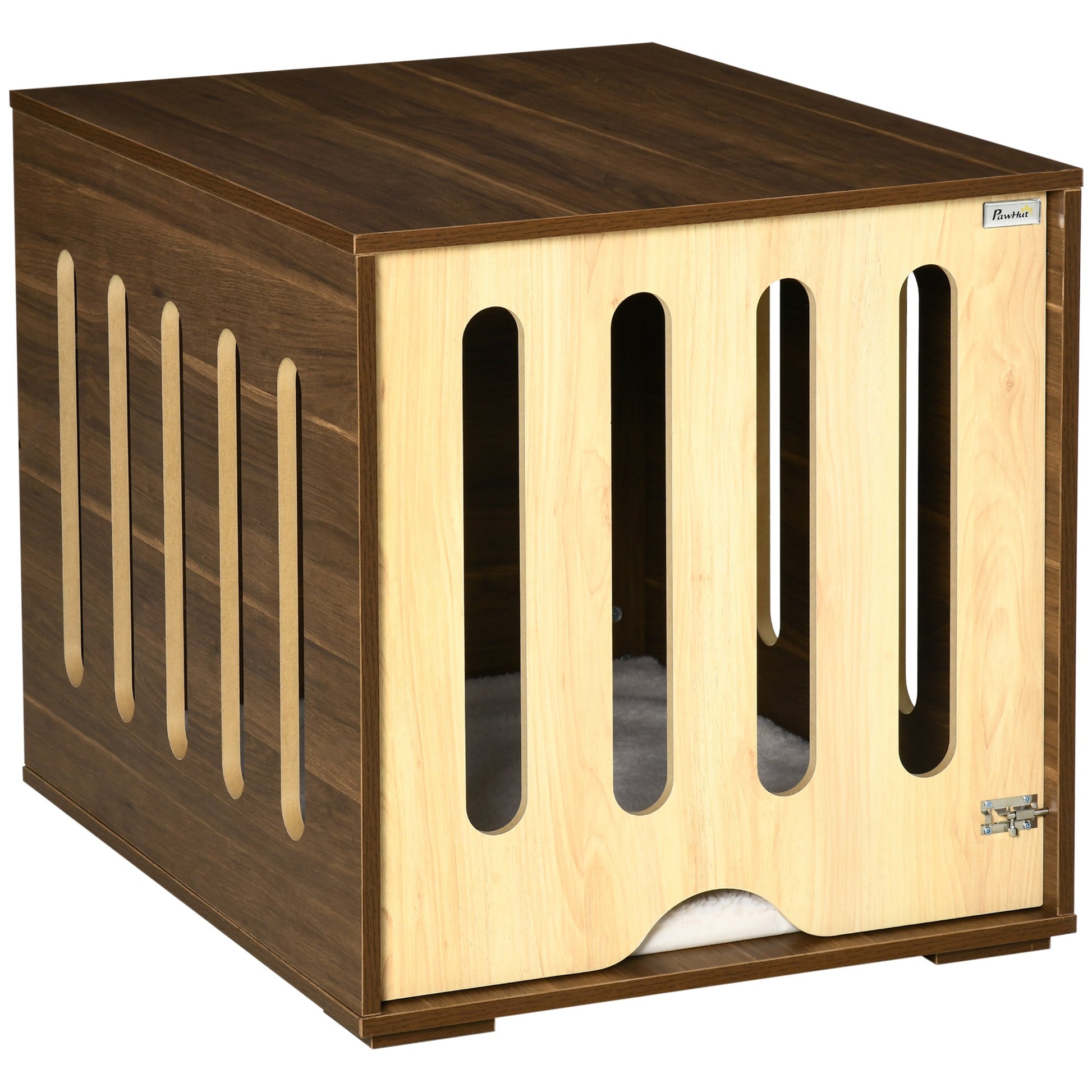 KFX-4842813 Furniture Style Dog Crate End Table with Cushioned Bed and Removable Door Panel for Small to Medium Dogs, Brown