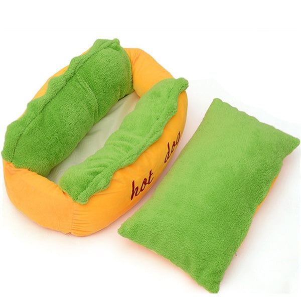 KFX-4843197 Comfortable Hot Dog Shape Pet Kennel with Removable Cushion and Non-Slip Bottom