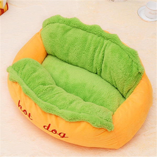 KFX-4843197 Comfortable Hot Dog Shape Pet Kennel with Removable Cushion and Non-Slip Bottom