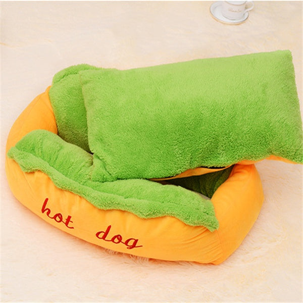 KFX-4843197 Comfortable Hot Dog Shape Pet Kennel with Removable Cushion and Non-Slip Bottom