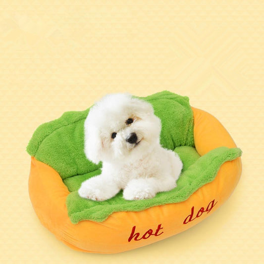 KFX-4843197 Comfortable Hot Dog Shape Pet Kennel with Removable Cushion and Non-Slip Bottom