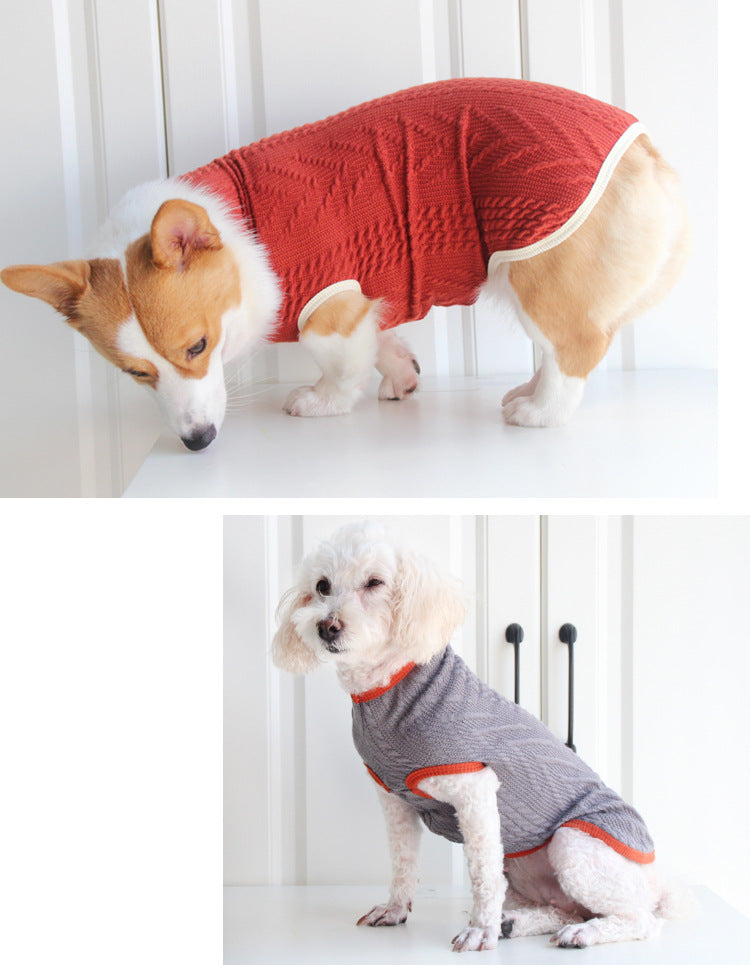 KFX-4843325 Vintage Twist Pet Sweater in Wine Red and Hemp Grey - Casual Polyester Dog Clothes