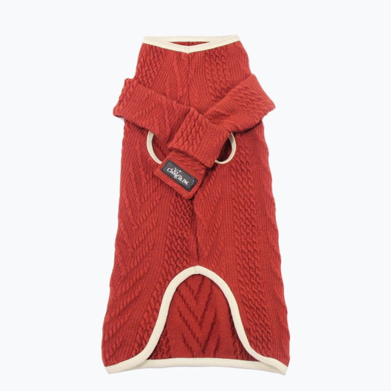 KFX-4843325 Vintage Twist Pet Sweater in Wine Red and Hemp Grey - Casual Polyester Dog Clothes