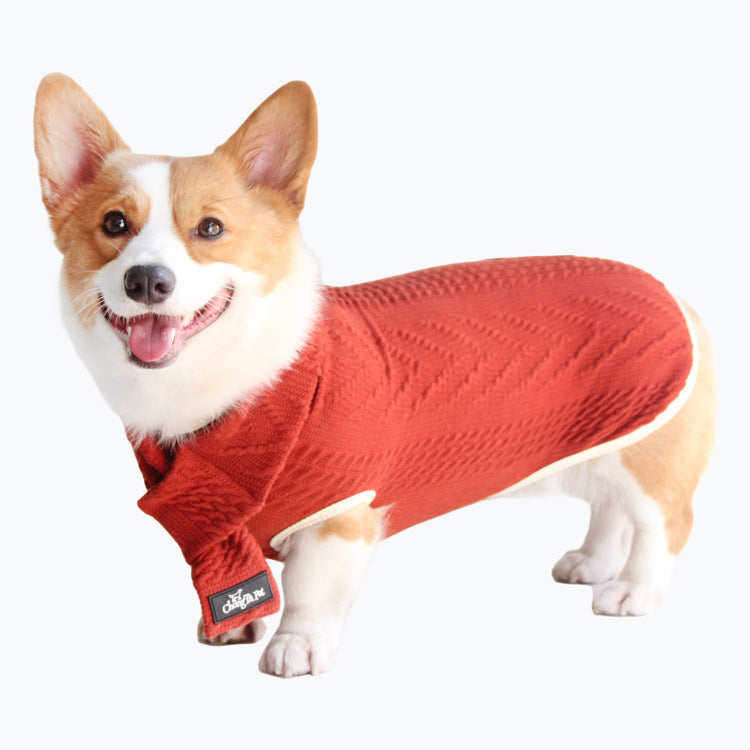 KFX-4843325 Vintage Twist Pet Sweater in Wine Red and Hemp Grey - Casual Polyester Dog Clothes