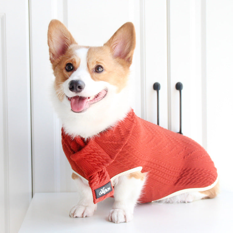KFX-4843325 Vintage Twist Pet Sweater in Wine Red and Hemp Grey - Casual Polyester Dog Clothes