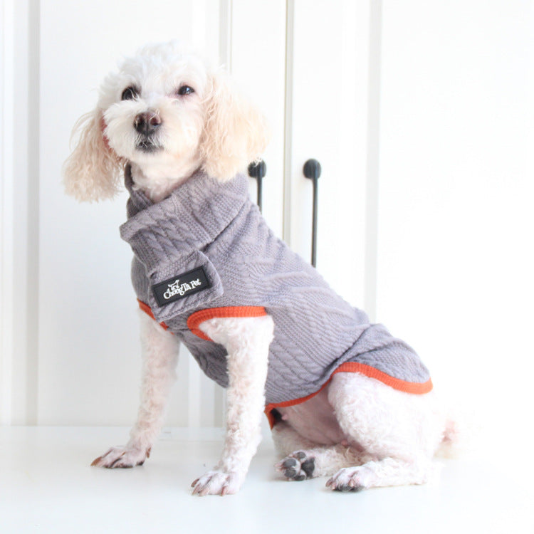 KFX-4843325 Vintage Twist Pet Sweater in Wine Red and Hemp Grey - Casual Polyester Dog Clothes