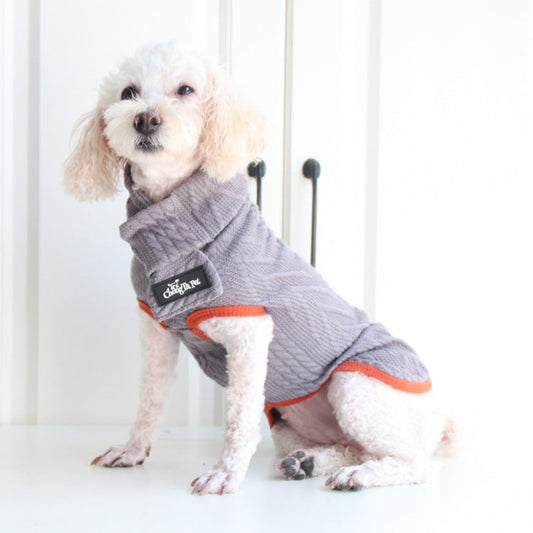 KFX-4843325 Vintage Twist Pet Sweater in Wine Red and Hemp Grey - Casual Polyester Dog Clothes