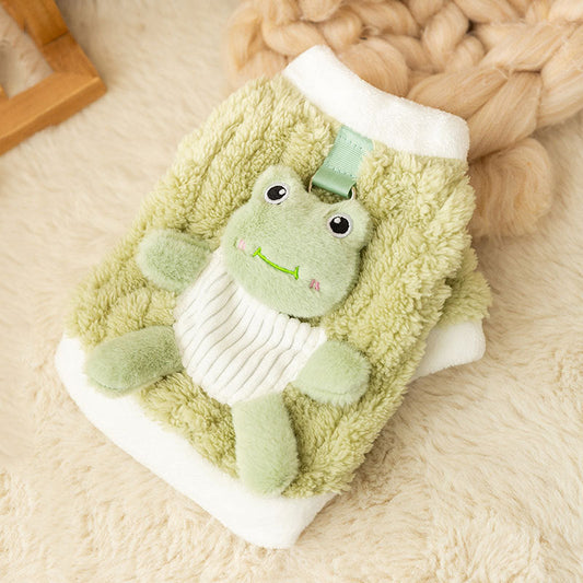 KFX-4843709 Cute 3D Frog Design Plush Dog and Cat Hoodie for Small and Medium Pets