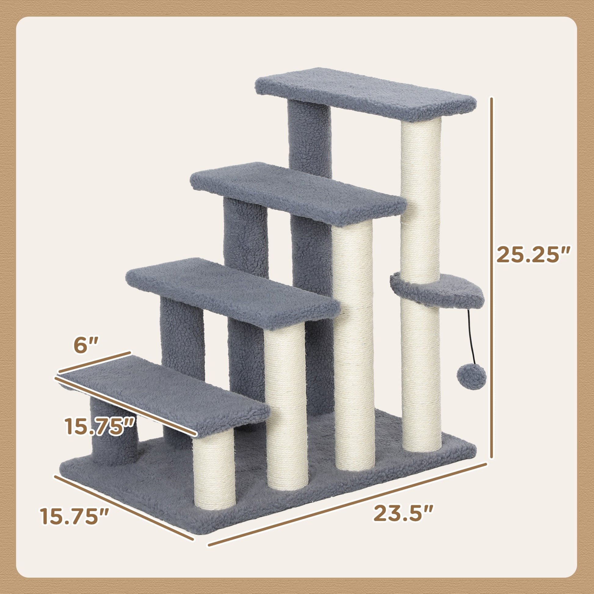 KFX-4848189 4-Level Cat Steps with Scratching Posts for Comfortable Access to Furniture, Gray
