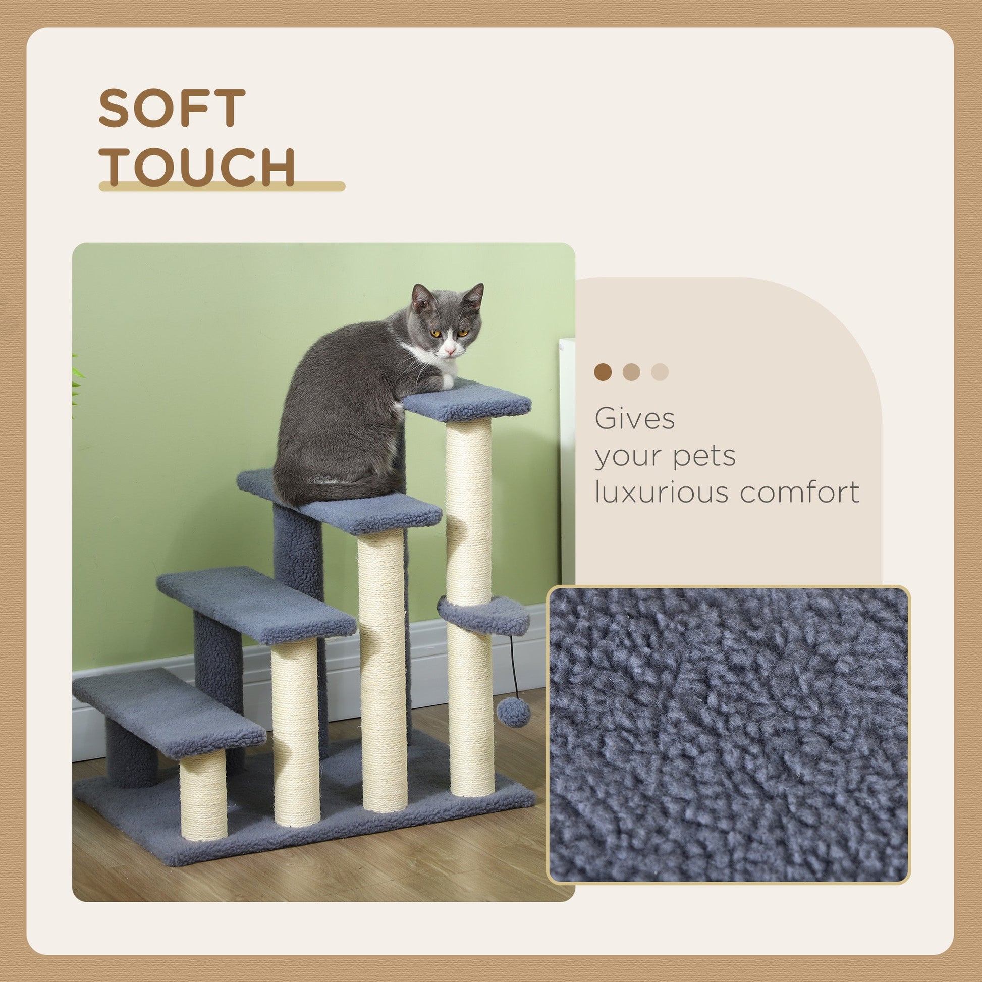 KFX-4848189 4-Level Cat Steps with Scratching Posts for Comfortable Access to Furniture, Gray
