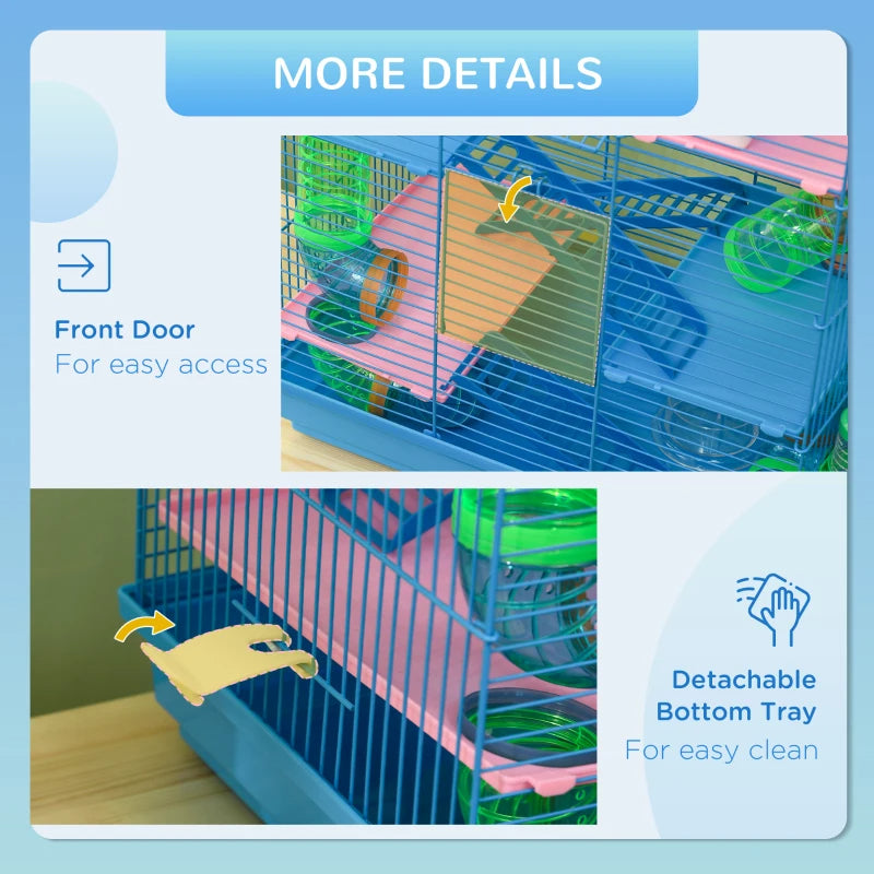 KFX-4848573 5-Tier Blue Hamster Cage with Tubes, Ramps, and Accessories for Small Pets