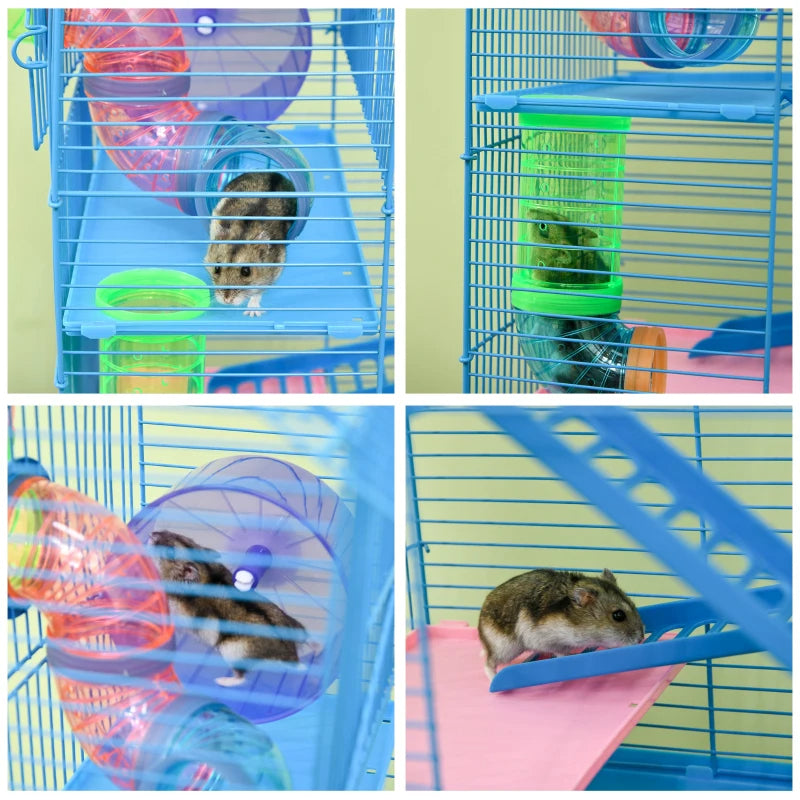 KFX-4848573 5-Tier Blue Hamster Cage with Tubes, Ramps, and Accessories for Small Pets