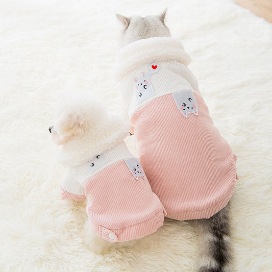 KFX-4849341 Cute Cartoon Pet Cotton Corduroy & Lamb Wool Jacket - Various Sizes Available