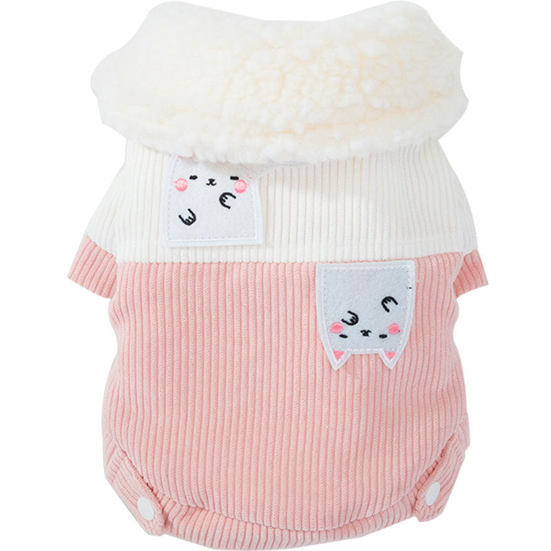 KFX-4849341 Cute Cartoon Pet Cotton Corduroy & Lamb Wool Jacket - Various Sizes Available