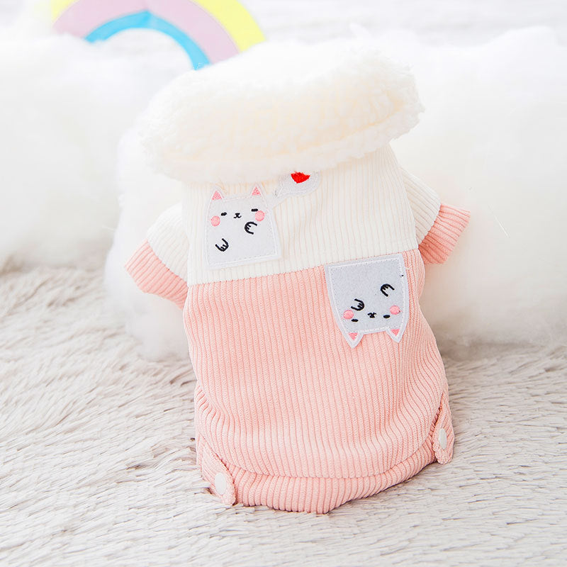 KFX-4849341 Cute Cartoon Pet Cotton Corduroy & Lamb Wool Jacket - Various Sizes Available