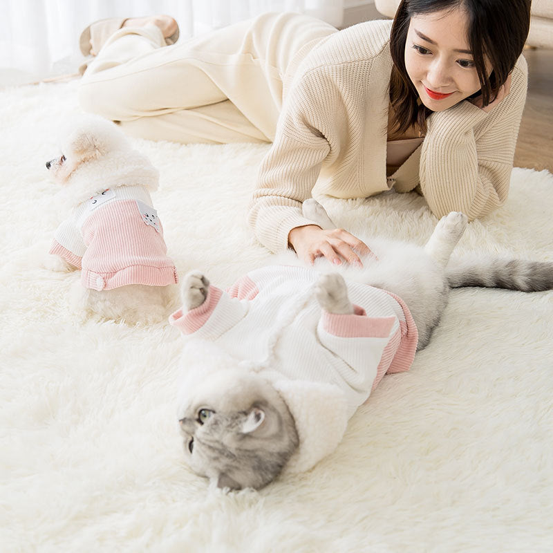 KFX-4849341 Cute Cartoon Pet Cotton Corduroy & Lamb Wool Jacket - Various Sizes Available