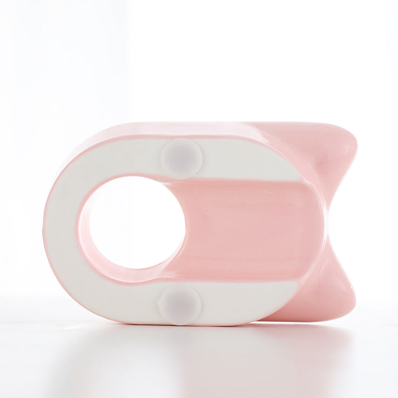 KFX-4850749 Pet Non-Wet Mouth Water Dispenser for Cats and Dogs - Ceramic Base with High Borosilicate Glass, Pink, Green, White