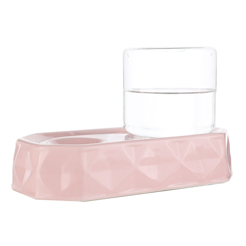 KFX-4850749 Pet Non-Wet Mouth Water Dispenser for Cats and Dogs - Ceramic Base with High Borosilicate Glass, Pink, Green, White