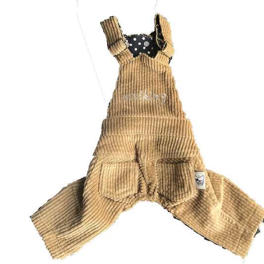 KFX-4851261 Pet Corduroy Overalls for Dogs - Casual Style in Coffee Gray and Yellow, Available in Sizes XS to XXL