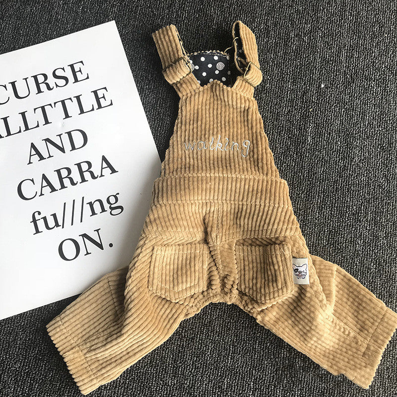 KFX-4851261 Pet Corduroy Overalls for Dogs - Casual Style in Coffee Gray and Yellow, Available in Sizes XS to XXL