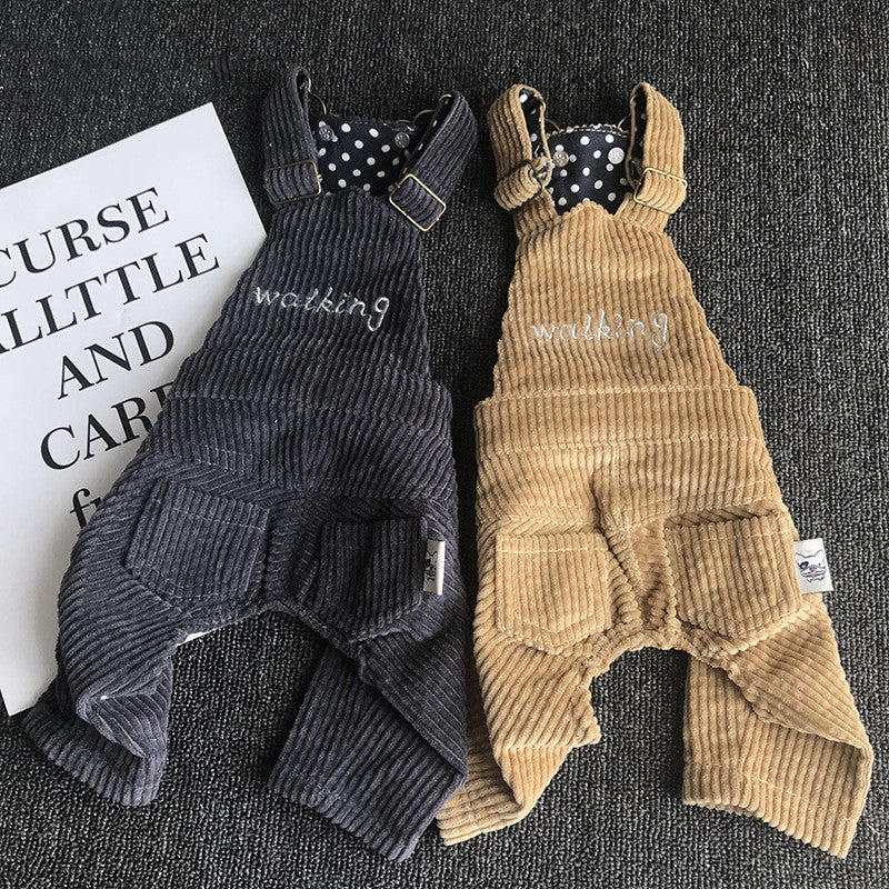 KFX-4851261 Pet Corduroy Overalls for Dogs - Casual Style in Coffee Gray and Yellow, Available in Sizes XS to XXL