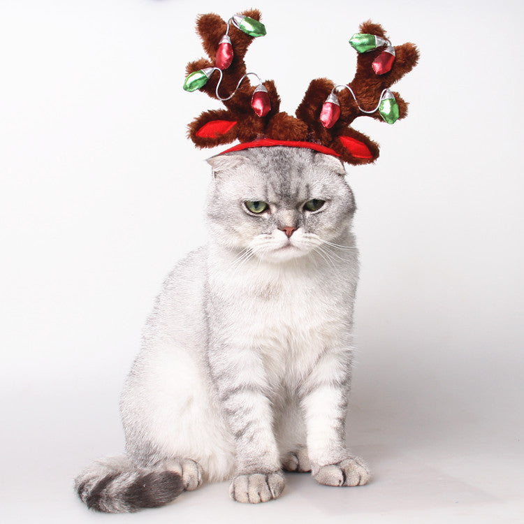 KFX-4852285 Christmas Reindeer Dog Hat with Adjustable Elastic Band and Floral Decor for Small and Large Dogs