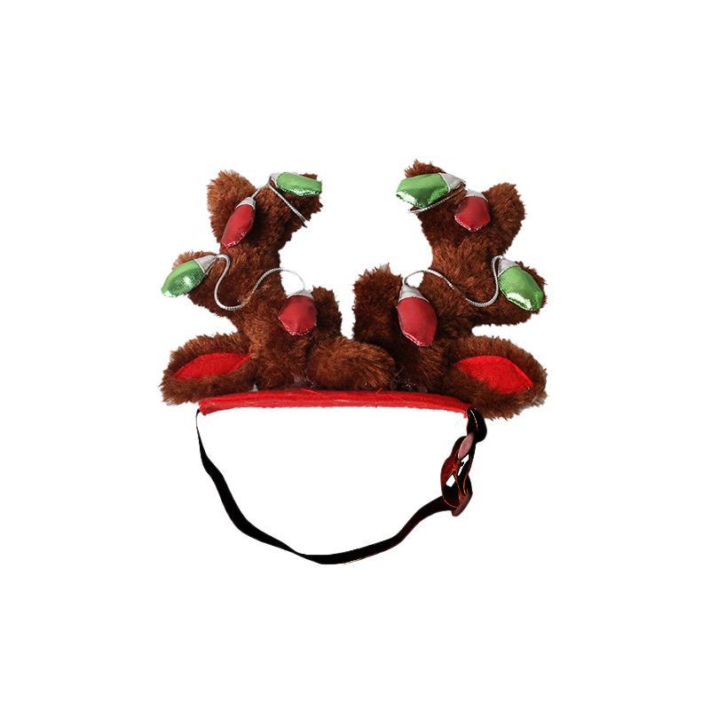 KFX-4852285 Christmas Reindeer Dog Hat with Adjustable Elastic Band and Floral Decor for Small and Large Dogs
