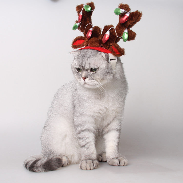 KFX-4852285 Christmas Reindeer Dog Hat with Adjustable Elastic Band and Floral Decor for Small and Large Dogs