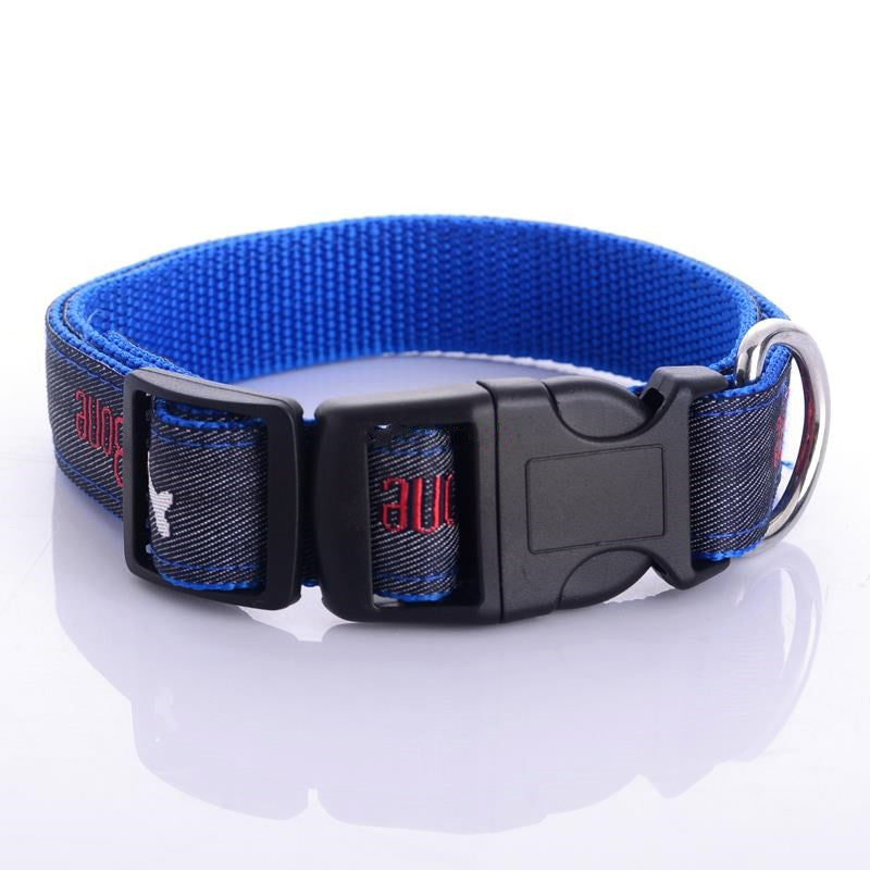 KFX-4852669 Embroidered Leather Dog Collar with Bone Design and Matching Leash in Various Sizes