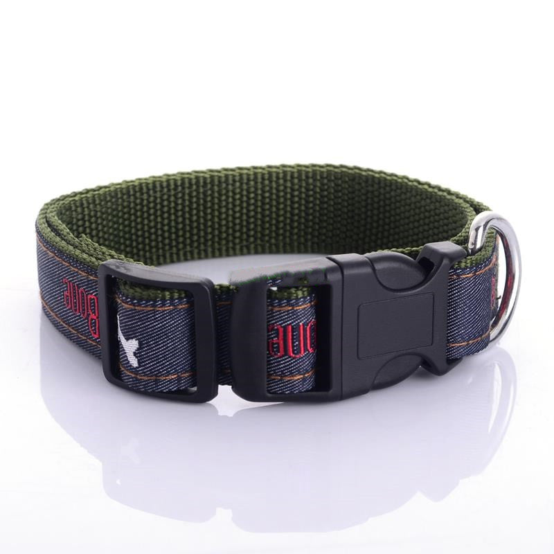 KFX-4852669 Embroidered Leather Dog Collar with Bone Design and Matching Leash in Various Sizes