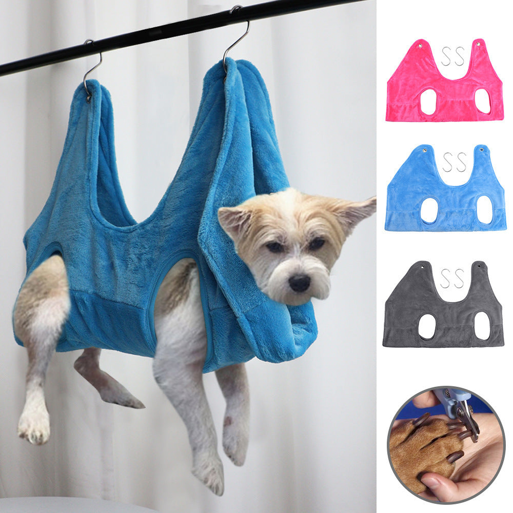 KFX-4853053 Pet Grooming Hammock for Small and Medium Dogs and Cats, Thickened Flannel Material in Blue, Rose Red, and Gray