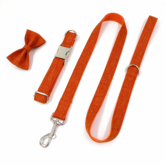 KFX-4854461 Orange Polyester Pet Collar and Leash Set with Bow, Available in Multiple Sizes