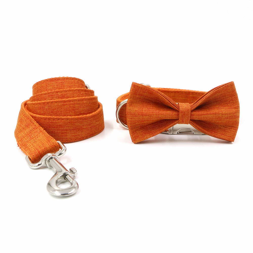KFX-4854461 Orange Polyester Pet Collar and Leash Set with Bow, Available in Multiple Sizes