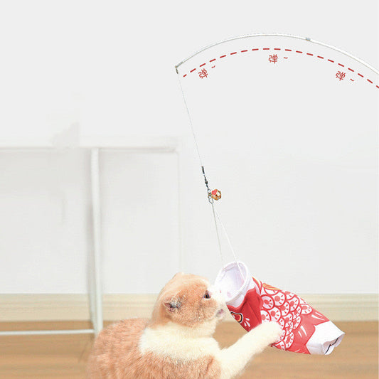KFX-4855485 Telescopic Fishing Rod with Carp Streamer and Bell for Cats